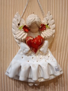 Anioł ceramiczny do powieszenia biały 